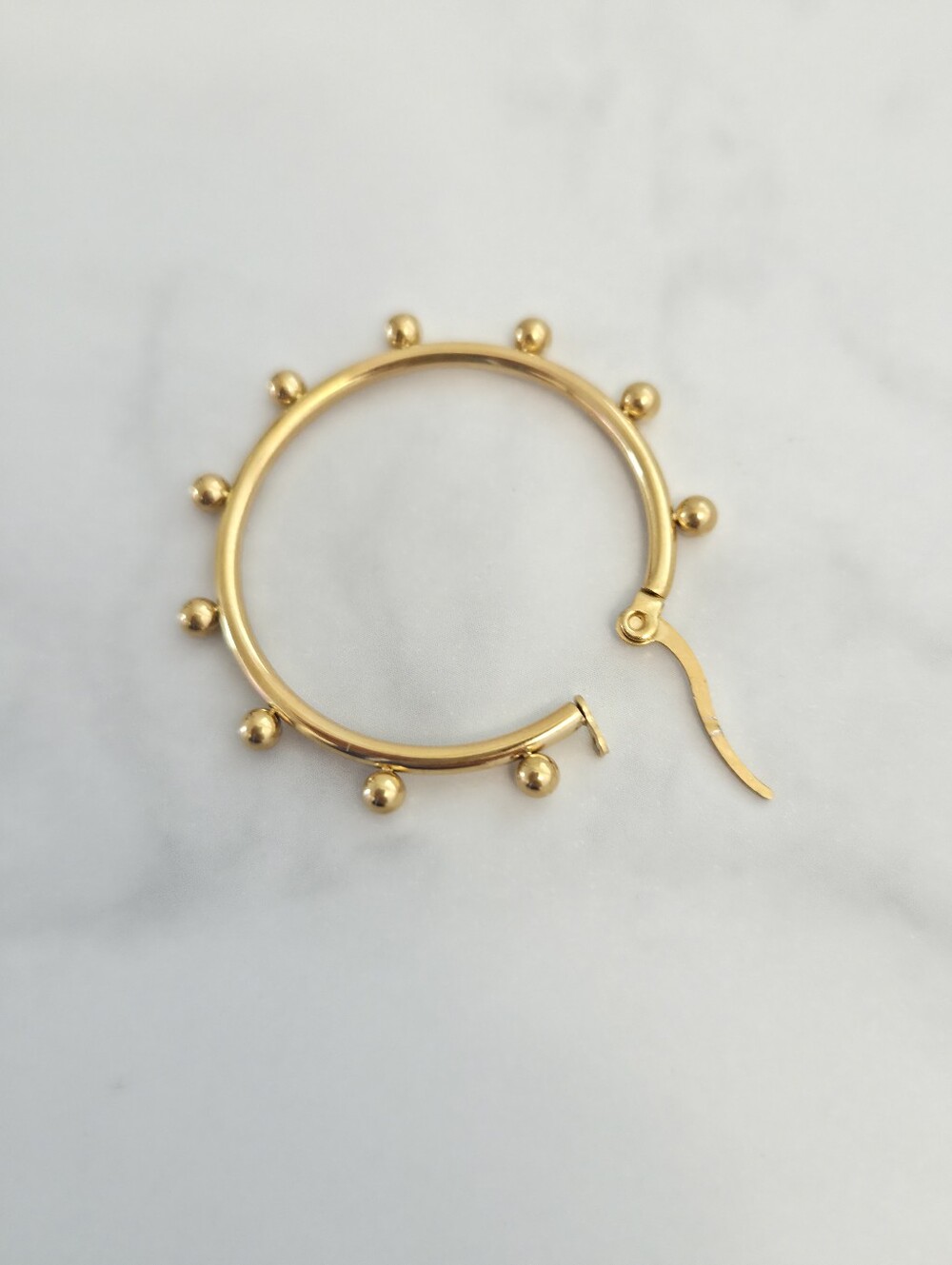 Gold Beaded Hoop Earrings Stainless Steel Studded Ball Hoops Womens Jewelry - Picture 7 of 9